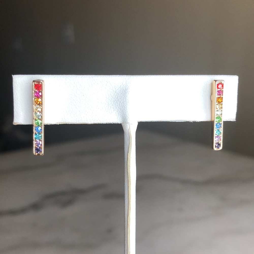 Rainbow Rhinestone bar earring's